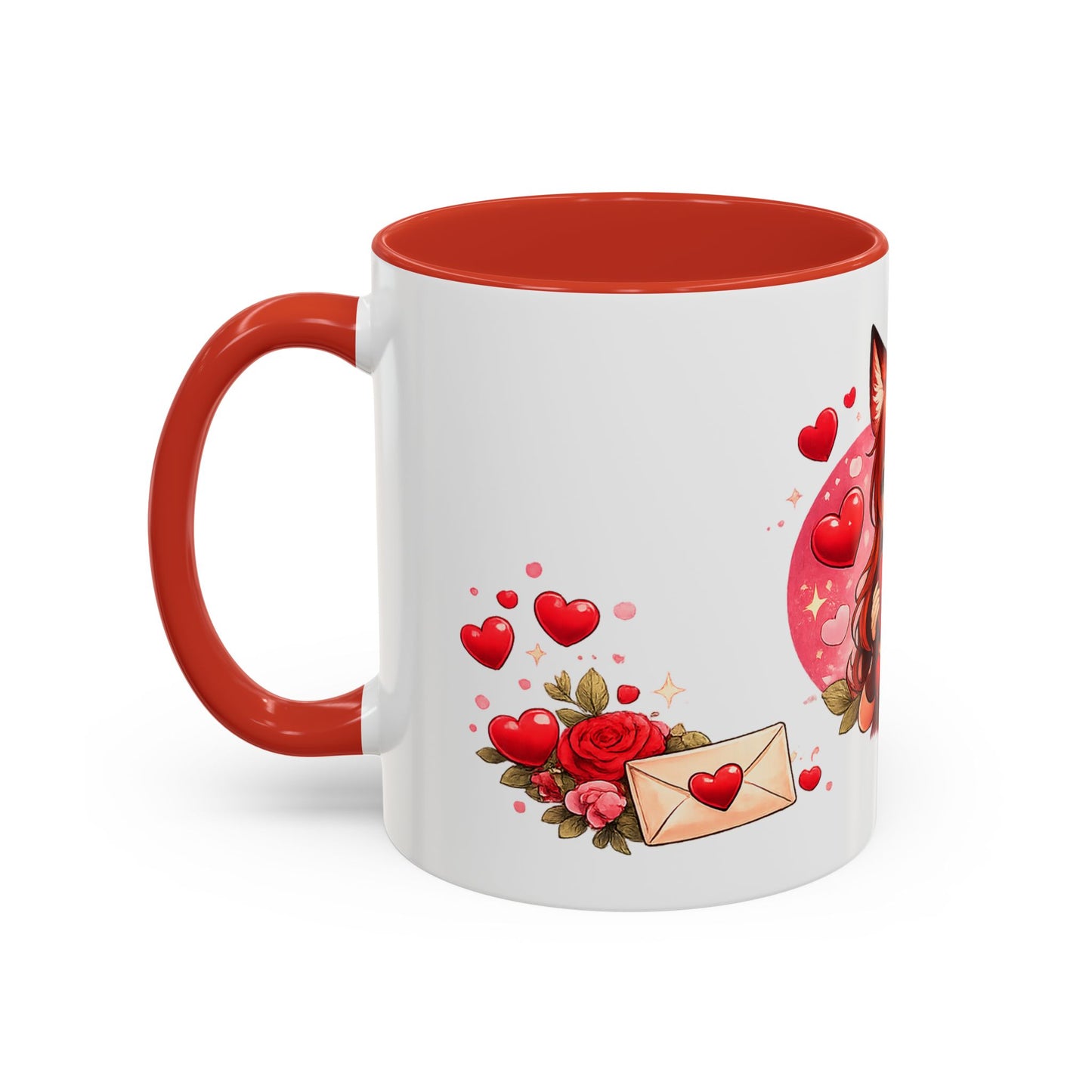 Foxy Valentine Accent Coffee Mug | Cute Anime Fox Girl Love Design