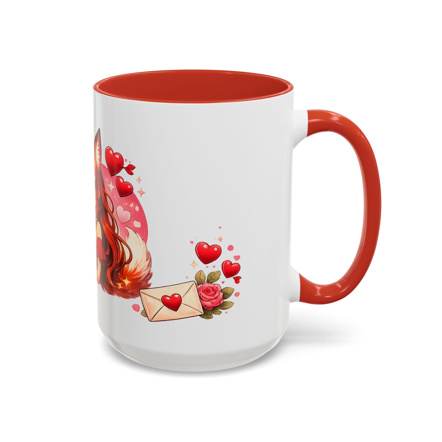 Foxy Valentine Accent Coffee Mug | Cute Anime Fox Girl Love Design