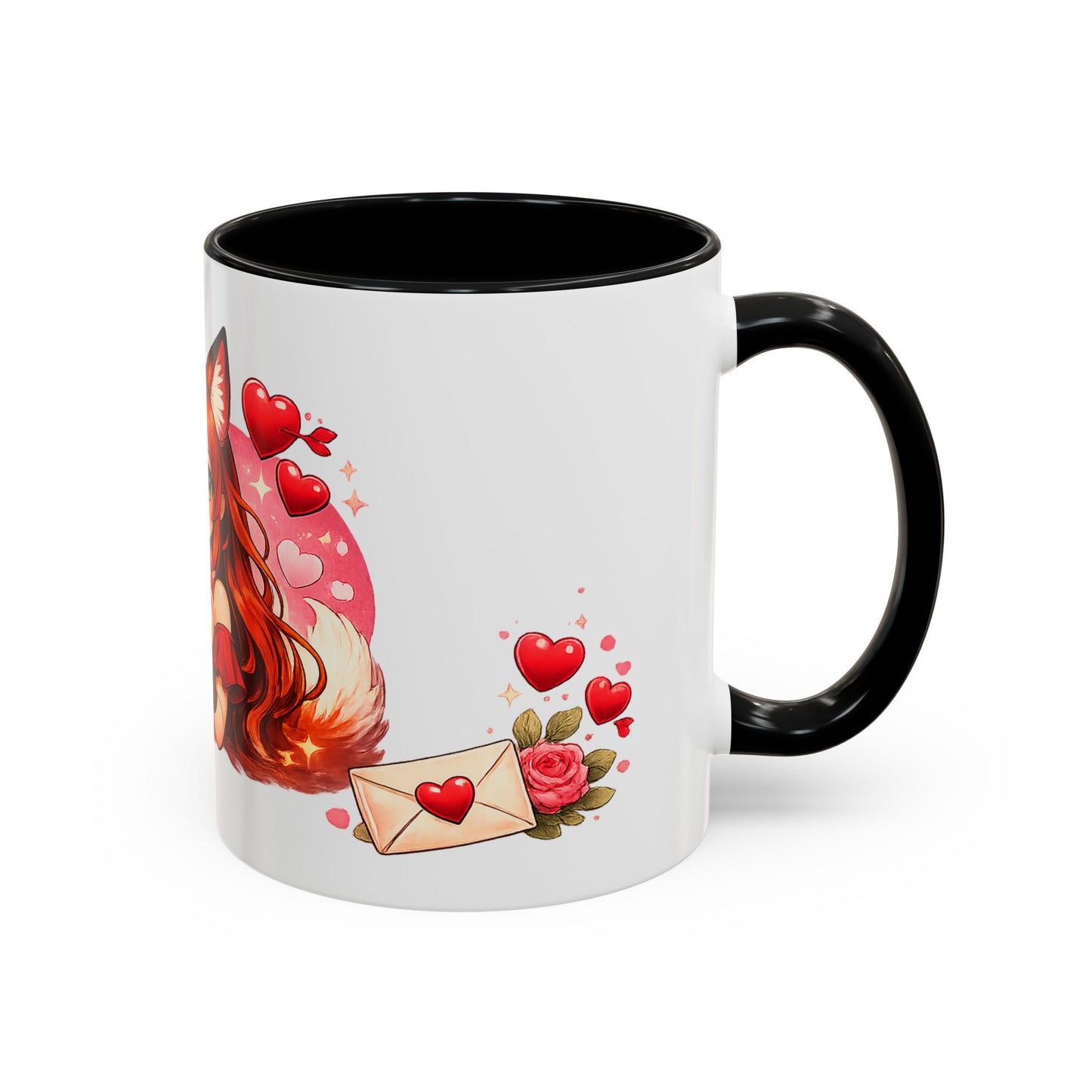 Foxy Valentine Accent Coffee Mug | Cute Anime Fox Girl Love Design