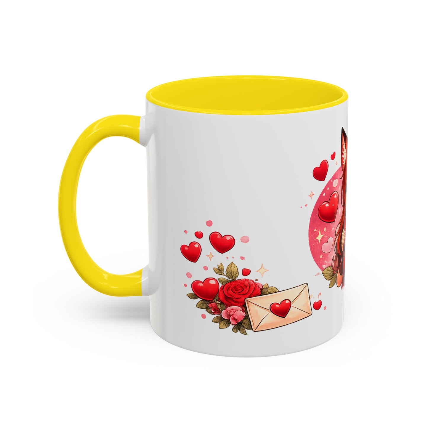 Foxy Valentine Accent Coffee Mug | Cute Anime Fox Girl Love Design