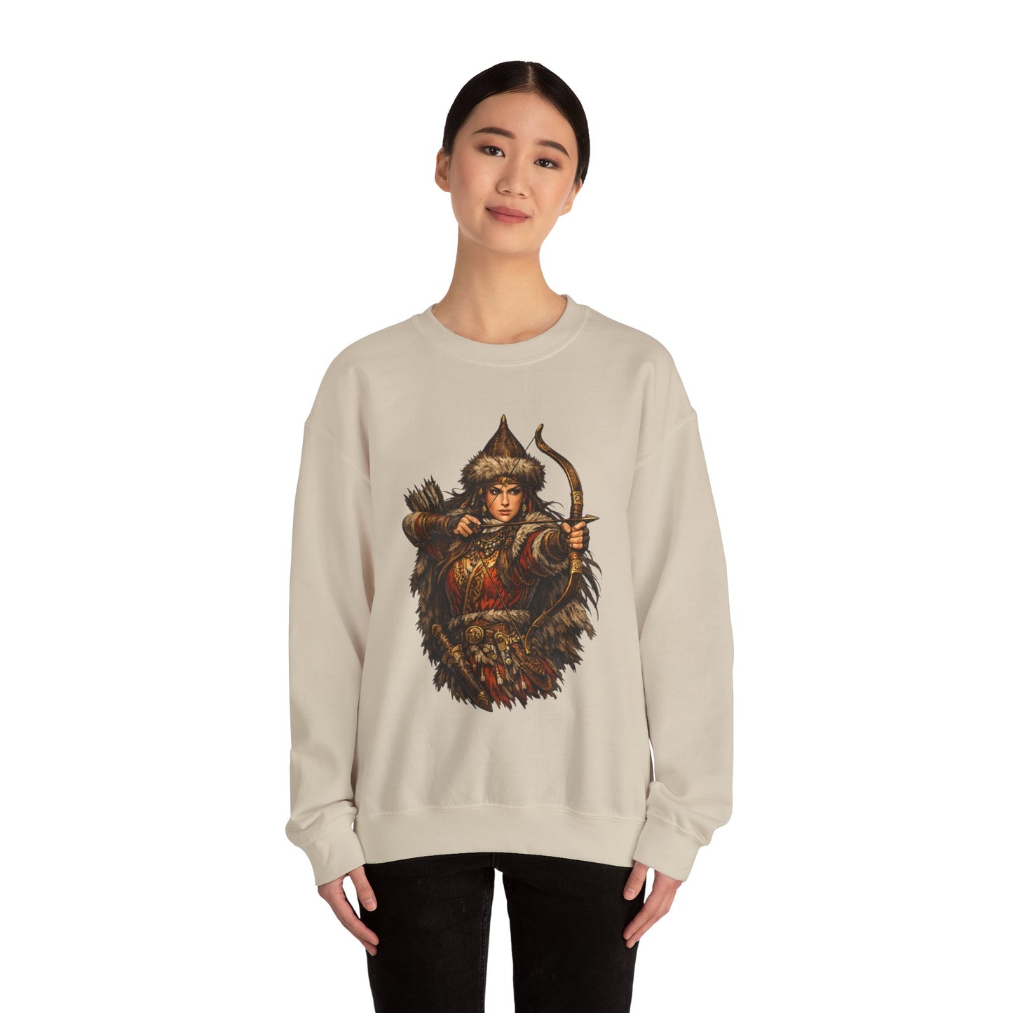 Scythian Archer Warrior Sweatshirt | Ancient Hungarian Nomad Female Bow Hunter Crewneck